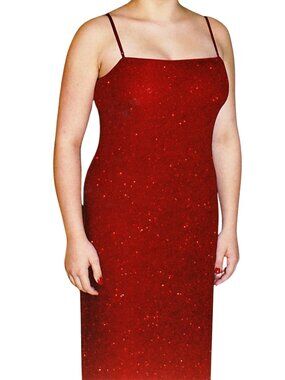 Vintage Y2K City Triangles Sparkly Red Prom Gown with Built-In Bra Juniors